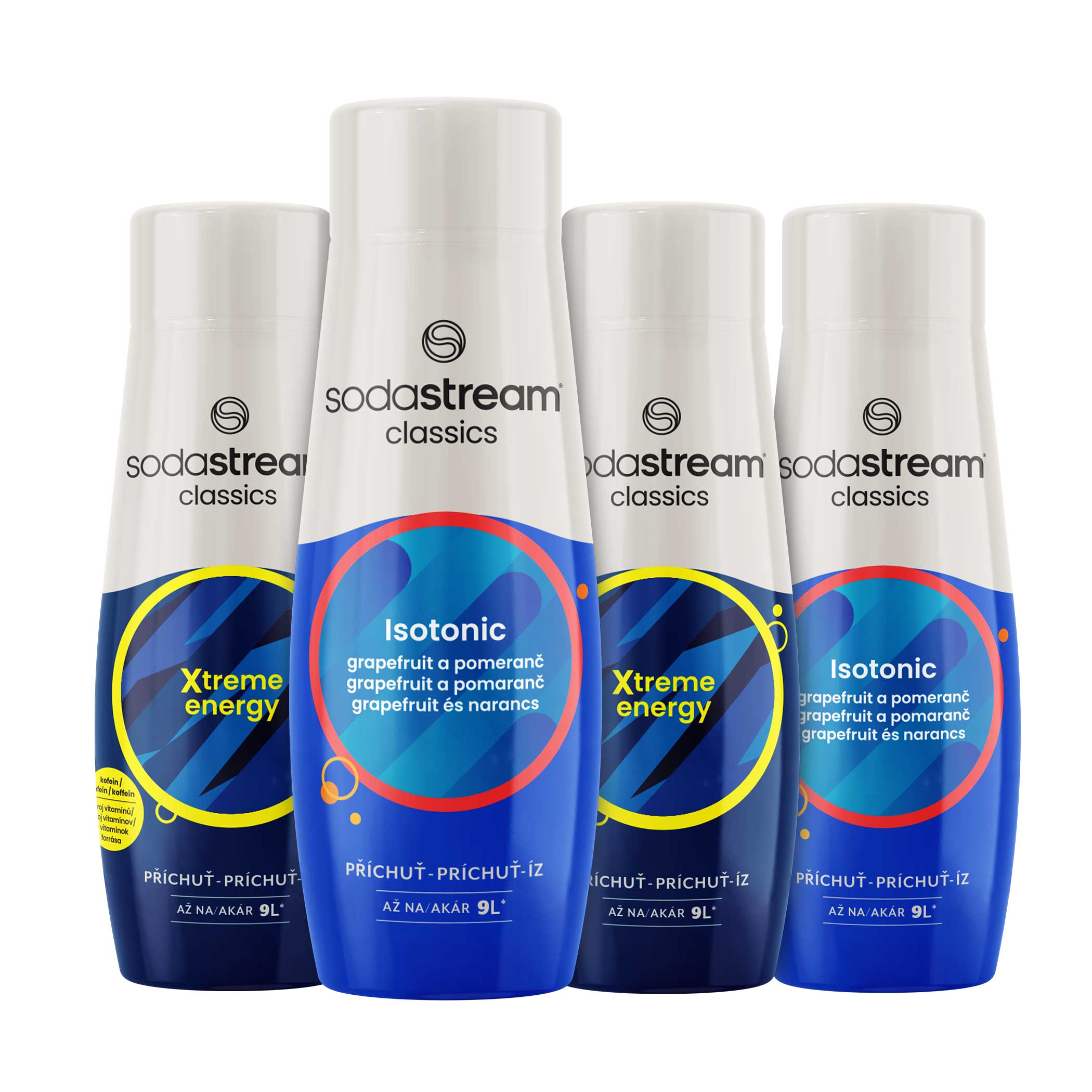 SodaStream SADA Sportovní set  Příchuť Energy + Isotonic (3+1)   - 2&times; Příchuť Isotonic (Grep/Pomeranč) 440ml,  - 2&times; Příchuť Energy 440 ml.