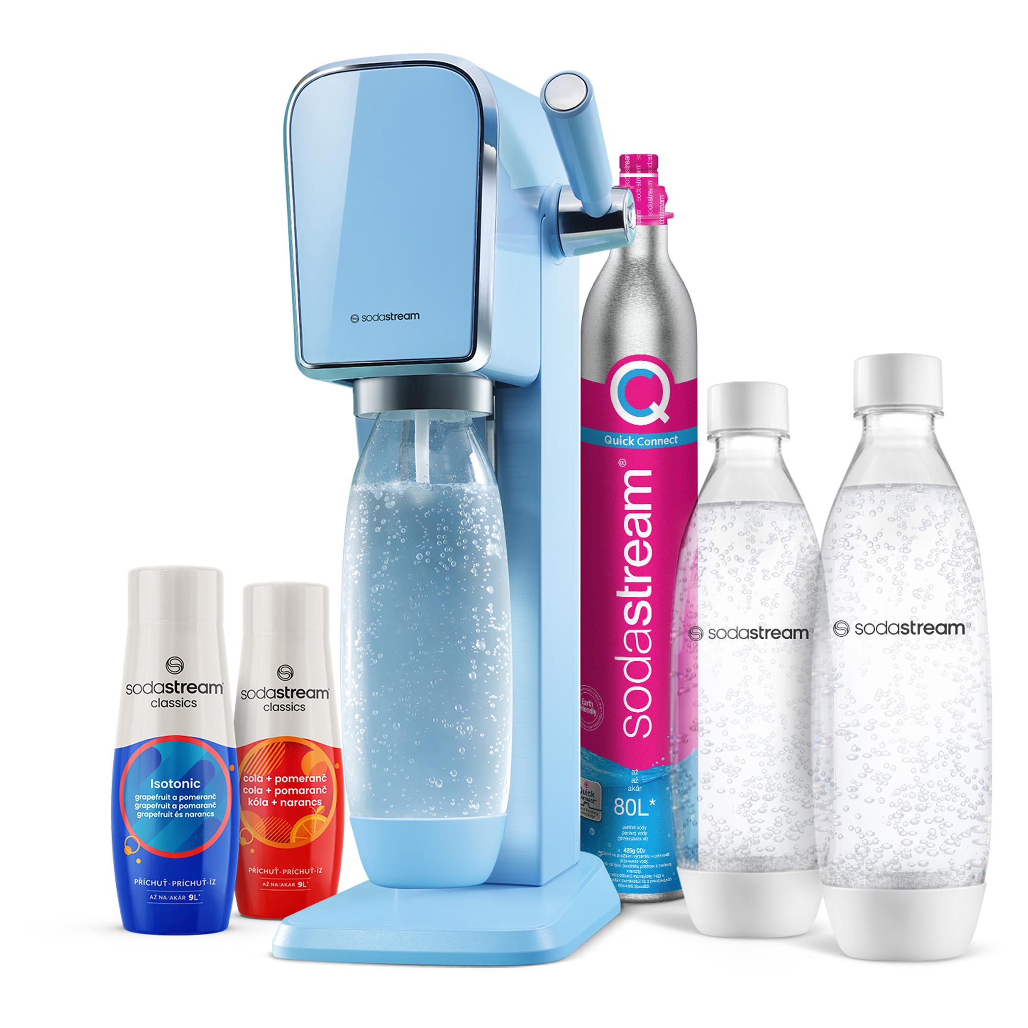 SodaStream SADA Party Pack ART BLUE Perfektní sada pro Vaší párty  1x,  Výrobník perlivé vody ART MISTY BLUE modrý,  1x,  Bombička s CO2