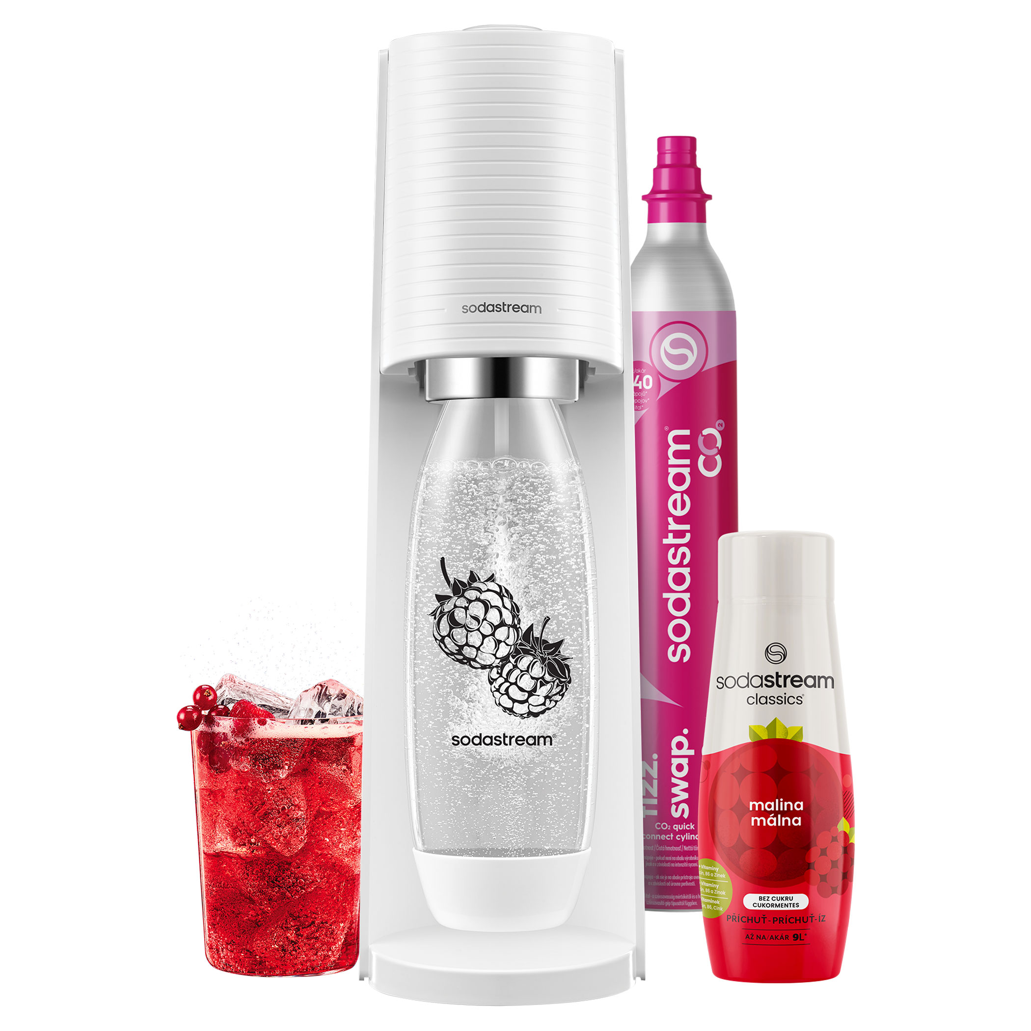 SodaStream TERRA White Malina Zero Megapack TERRA White Malina Zero 1&times; Výrobník perlivé vody TERRA bílý, 1&times; Bombička s CO2