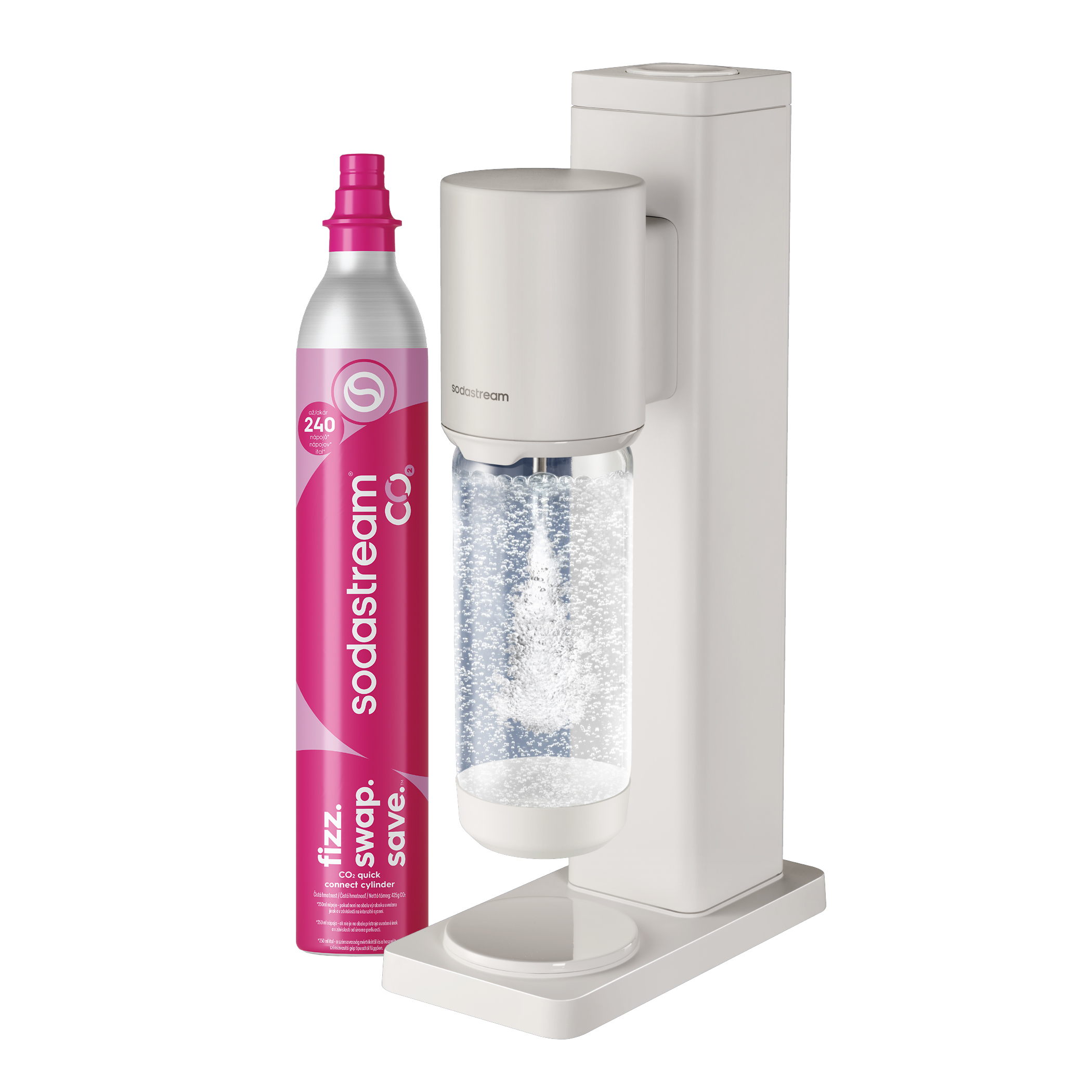 SodaStream FRESH WHITE Výrobník domácí perlivé vody 1x,  Výrobník perlivé vody FRESH WHITE, 1x,  Bombička CO₂ se systémem QuickConnect, 1x,  Plastová