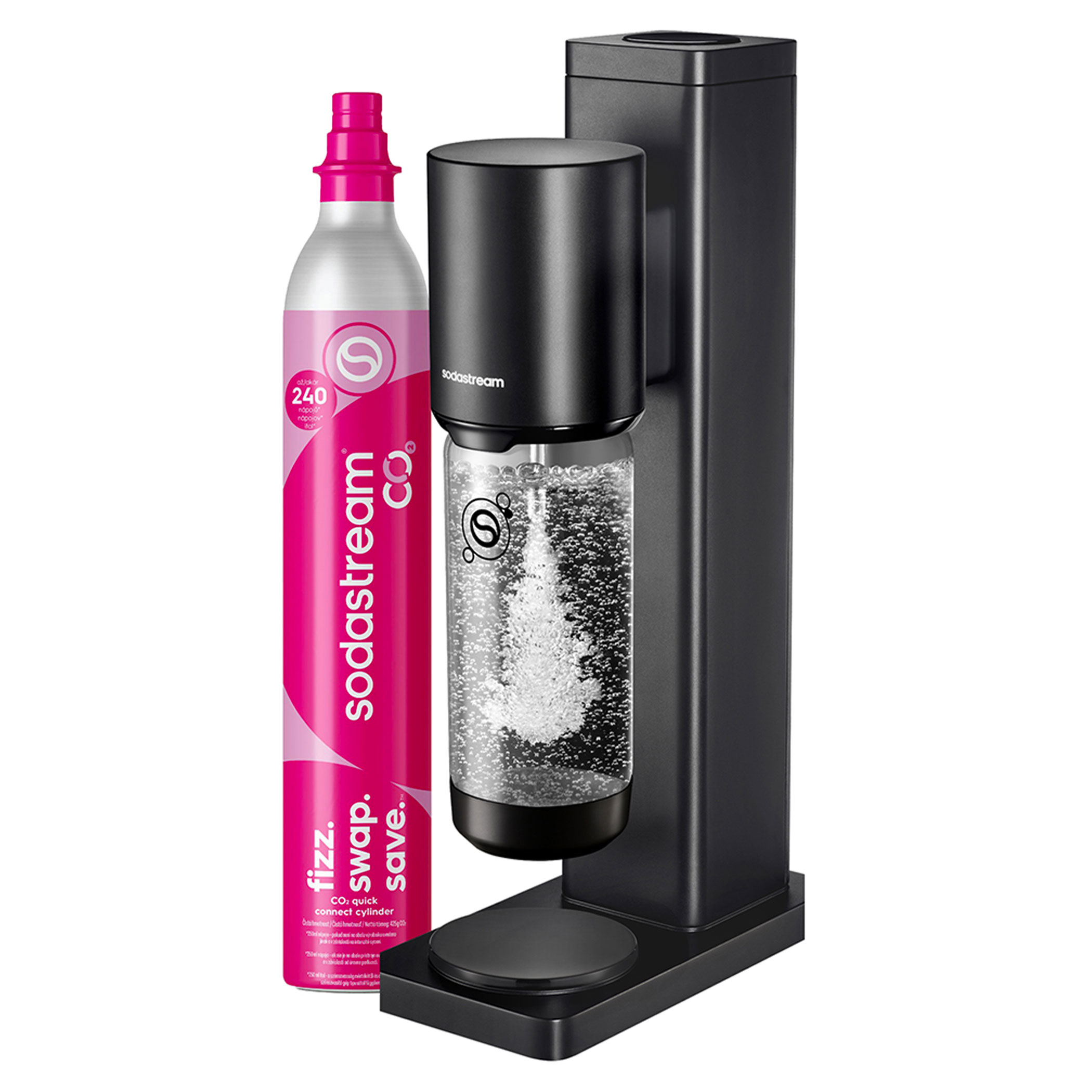 SodaStream FRESH BLACK Výrobník domácí perlivé vody 1x,  Výrobník perlivé vody FRESH BLACK, 1x,  Bombička CO₂ se systémem QuickConnect, 1x,  Plastová