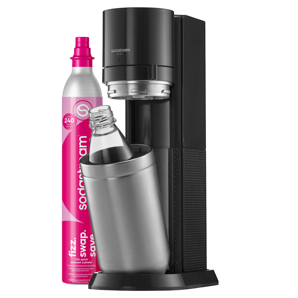 SodaStream DUO Black Elegantní, moderní výrobník domácí perlivé vody  1x,  Výrobník perlivé vody DUO,  1x,  Opakovaně použitelná plastová lahev na